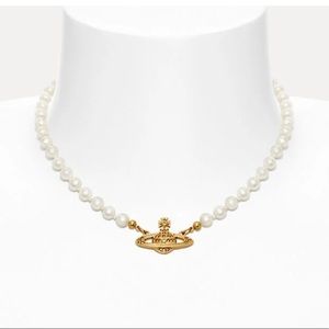 Vivienne Westwood Mini Bias Relief Choker - Pearl - Authentic